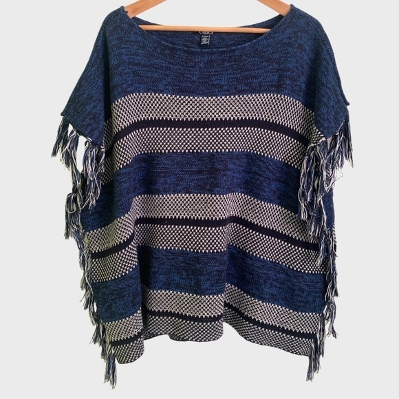 Chaps Denim Fringe Poncho Sweater - Picture 2 of 6